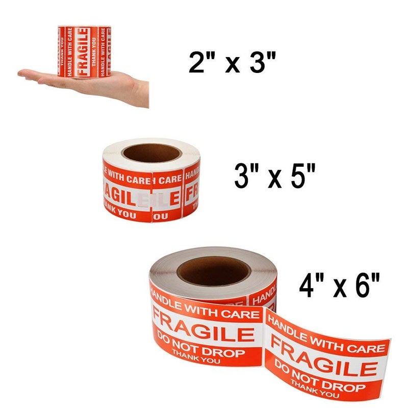 SJPACK Large Fragile Stickers 4'' x 6'' Eye-catching Fragile - Handle with Care - Do Not Drop - Thank You Shipping Labels(500 Labels/Roll) (2 Rolls) - Image 3